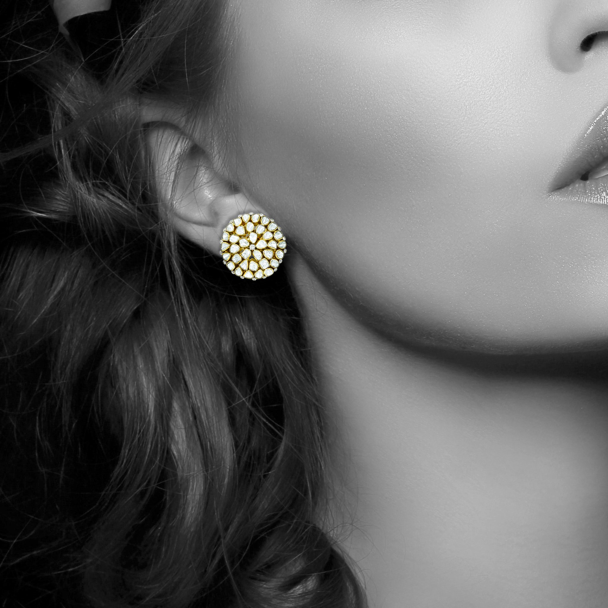 Radial Polki Cluster Studs with Intricate work